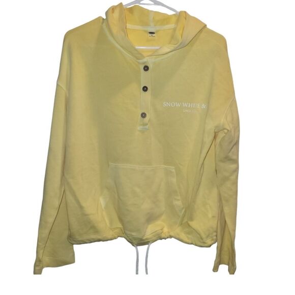 Old Navy Button Tie Waist Hoodie Pullover Sweatshirt Yellow w Graphic XS - Picture 1 of 5